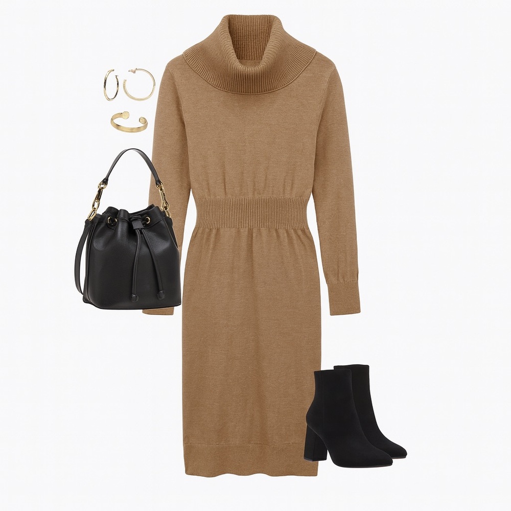 TALBOTS Cozy Tan Long Sleeve Dress medium